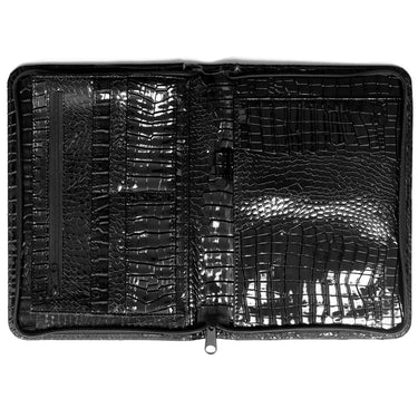 2500-61 A5 Writing folder with zipper Gloss Croco Black